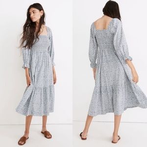 Lucie Elbow-Sleeve Smocked Midi Dress in Sunflower Field